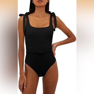 Saodimallsu Womens Sexy One Piece High Cut Knit Square Neck Tied Strappy M/413-1